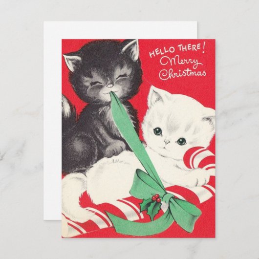 Vintage kerstkatten CandyCane Feestdagenkaart (Voorkant / Achterkant)