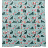 Vintage kerstkatten douchegordijn (Voorkant)