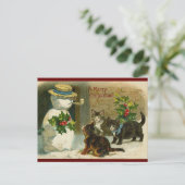 Vintage kerstkatten en sneeuwpoppen briefkaart (Staand voorkant)