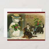 Vintage kerstkatten en sneeuwpoppen briefkaart (Voorkant / Achterkant)
