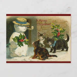 Vintage kerstkatten en sneeuwpoppen briefkaart