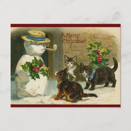 Vintage kerstkatten en sneeuwpoppen briefkaart (Voorkant)