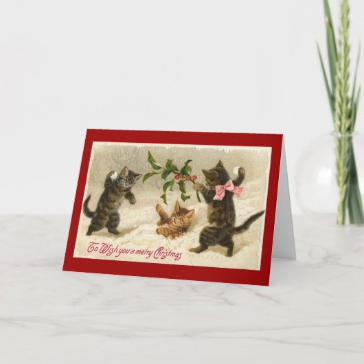 Vintage kerstkatten feestdagen kaart (Voorkant)