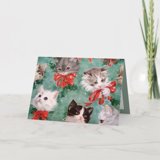 Vintage kerstkatten feestdagen kaart (Voorkant)