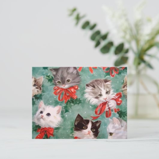 Vintage kerstkatten feestdagenkaart (Staand voorkant)