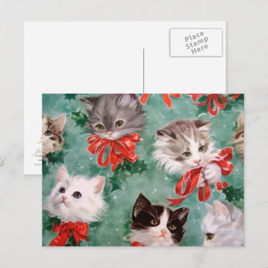 Vintage kerstkatten feestdagenkaart (Voorkant / Achterkant)