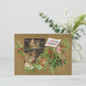 Vintage kerstkatten feestdagenkaart (Staand voorkant)