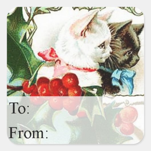 Vintage kerstKatten Label (Voorkant)