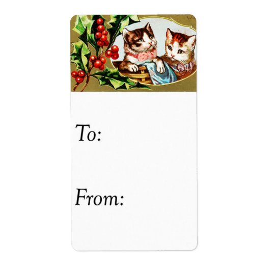 Vintage kerstKatten Label (Voorkant)