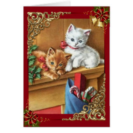 Vintage kerstKatten op mantel