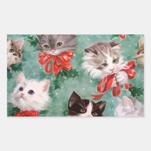 Vintage kerstkatten rechthoekige sticker (Voorkant)