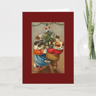 Vintage-kerstkatten ROCKING ROND TREE Feestdagen Kaart