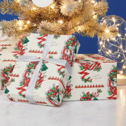 Vintage kerstkatten Santidefeest Cadeaupapier (Feestdagen)