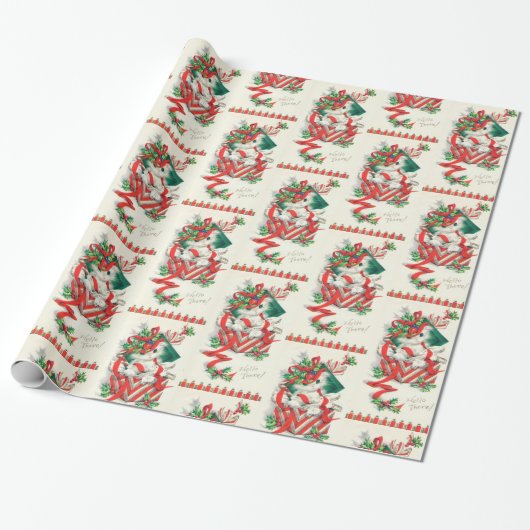 Vintage kerstkatten Santidefeest Cadeaupapier (Uitgerold)