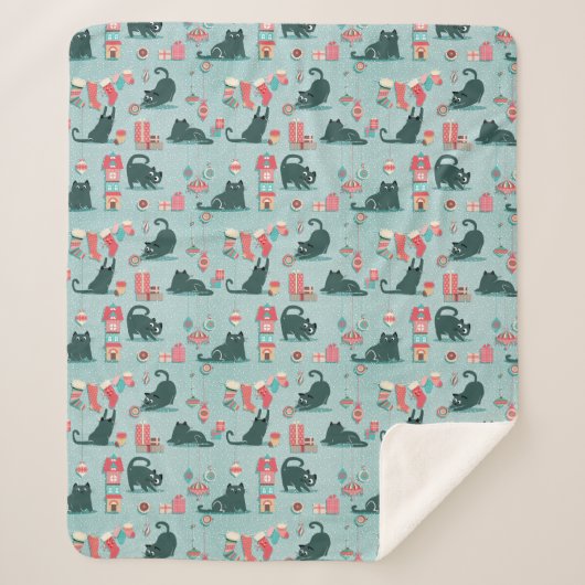 Vintage kerstkatten sherpa deken (Voorkant)