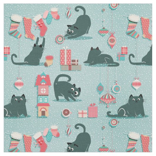 Vintage kerstkatten stof (Close Up)