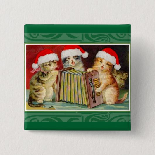 Vintage kerstkatten vierkante button 5,1 cm (Voorkant)