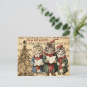 Vintage Kerstkatten Zingen bij de boom Feestdagenkaart (Staand voorkant)