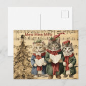 Vintage Kerstkatten Zingen bij de boom Feestdagenkaart (Voorkant / Achterkant)
