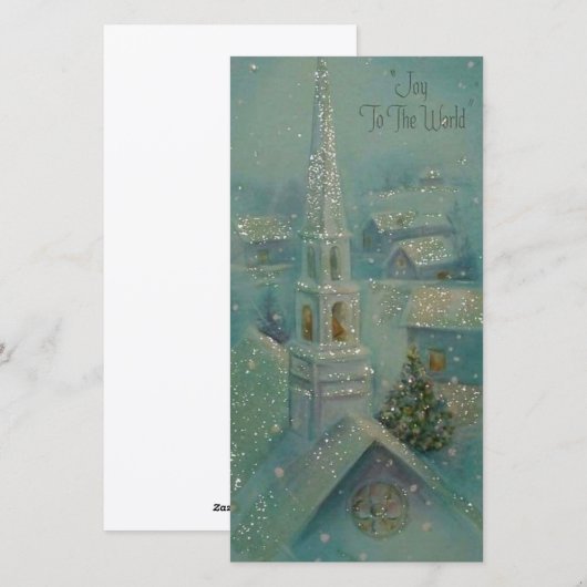 Vintage kerstkerk Glitter Winter Feestdagenkaart (Voorkant / Achterkant)
