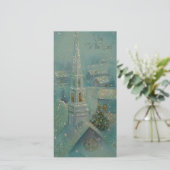 Vintage kerstkerk Glitter Winter Feestdagenkaart (Staand voorkant)