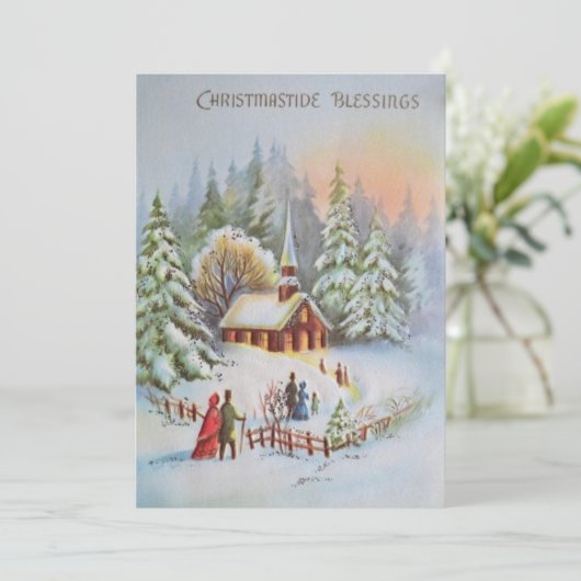 Vintage kerstkerk Winter Scene Feestdagenkaart (Staand voorkant)