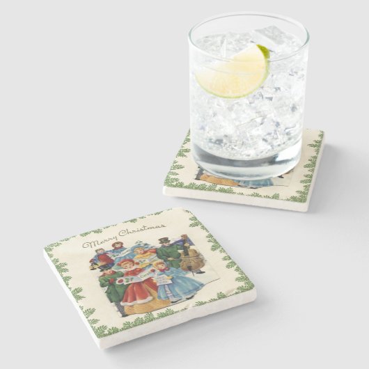 Vintage Kerstkerkerkerkerst Stenen Onderzetter (Zijkant)