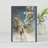 Vintage-kerstkerkgemeenschap Feestdagenkaart (Staand voorkant)