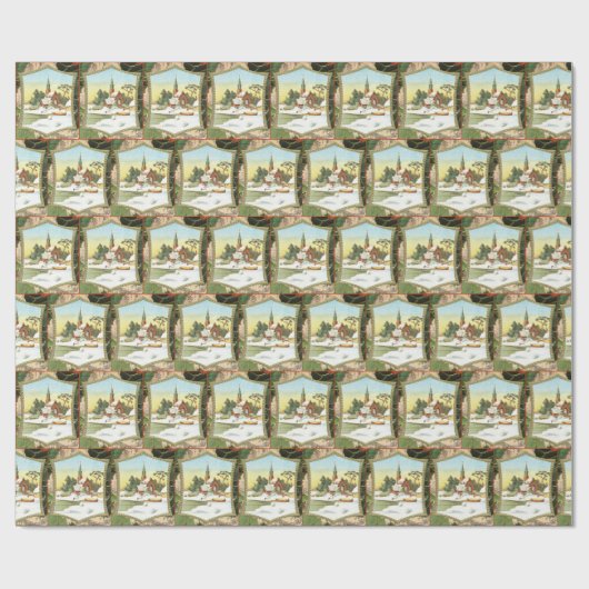 Vintage Kerstkerkgenootschap betegeld Cadeaupapier (Vlak)