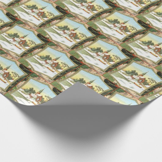 Vintage Kerstkerkgenootschap betegeld Cadeaupapier (Hoek)