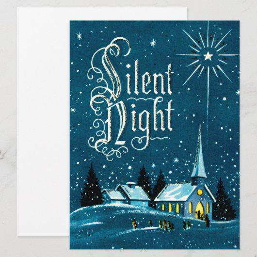 Vintage Kerstkerkkerk Silent Night Feestdagenkaart (Voorkant / Achterkant)