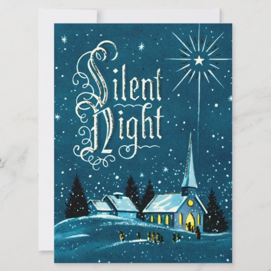 Vintage Kerstkerkkerk Silent Night Feestdagenkaart (Voorkant)