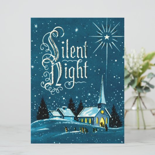 Vintage Kerstkerkkerk Silent Night Feestdagenkaart (Staand voorkant)