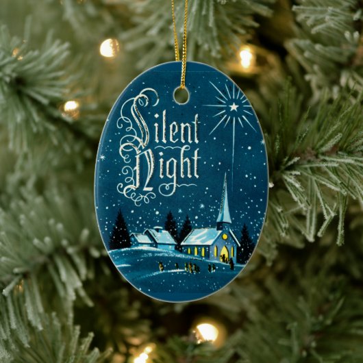 Vintage Kerstkerkkerk Silent Night Keramisch Ornament (Boom)