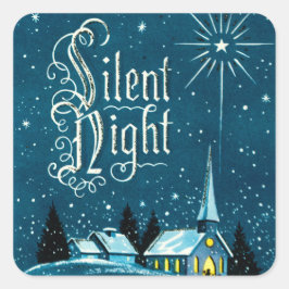 Vintage Kerstkerkkerk Silent Night Vierkante Sticker