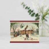 Vintage kerstkerkparochianen in Dawn Mass Feestdagenkaart (Staand voorkant)