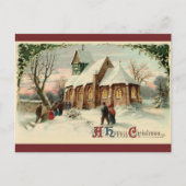 Vintage kerstkerkparochianen in Dawn Mass Feestdagenkaart (Voorkant)