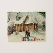 Vintage kerstkerkparochianen in Dawn Mass Legpuzzel (Horizontaal)