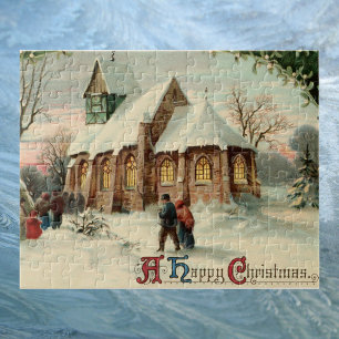 Vintage kerstkerkparochianen in Dawn Mass Legpuzzel
