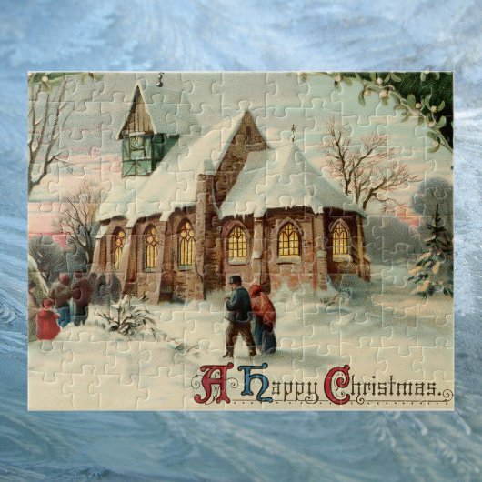 Vintage kerstkerkparochianen in Dawn Mass Legpuzzel
