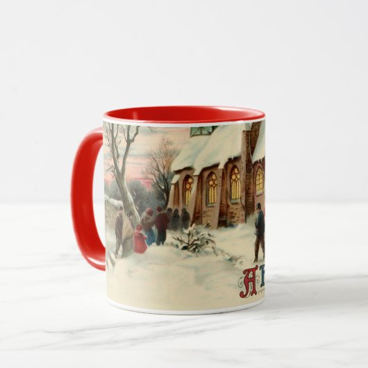 Vintage kerstkerkparochianen in Dawn Mass Mok (Voorkant links)