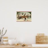 Vintage kerstkerkparochianen in Dawn Mass Poster (Keuken)