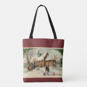 Vintage kerstkerkparochianen in Dawn Mass Tote Bag (Achterkant)