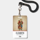 Vintage-kerstkerstbejaarde wereldkerstbedekking badge (Voorkant met koord)