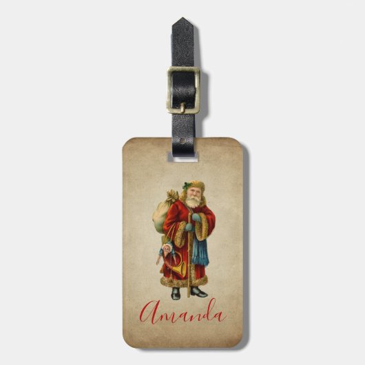 Vintage-kerstkerstbejaarde wereldkerstbedekking bagagelabel (Voorkant verticaal)