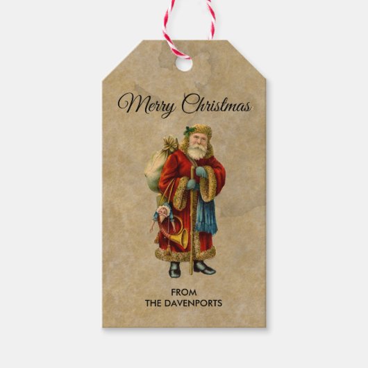 Vintage-kerstkerstbejaarde wereldkerstbedekking cadeaulabel (Voorkant)