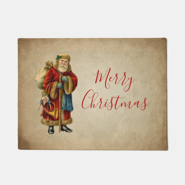 Vintage-kerstkerstbejaarde wereldkerstbedekking deurmat (Voorkant)
