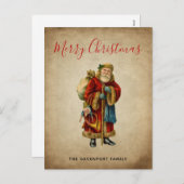 Vintage-kerstkerstbejaarde wereldkerstbedekking feestdagenkaart (Voorkant / Achterkant)