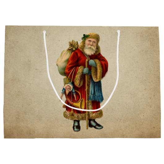 Vintage-kerstkerstbejaarde wereldkerstbedekking groot cadeauzakje (Achterkant)