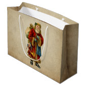 Vintage-kerstkerstbejaarde wereldkerstbedekking groot cadeauzakje (Achterkant Gekanteld)